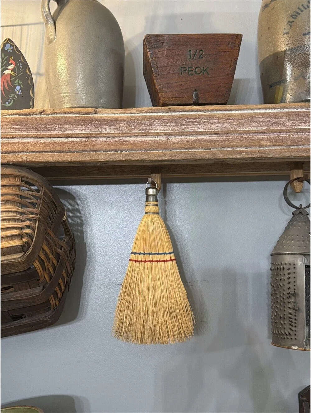 Vintage Whisk Broom Natural Straw Hand Brush Metal Cap Primitive Farmhouse Decor
